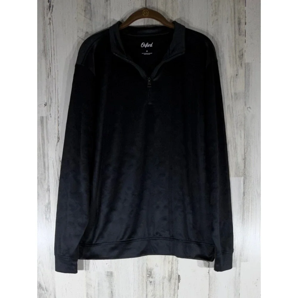 Oxford Mens Black 1/4 Zip Pullover Size Medium Subtle Camo Textured Performance‎